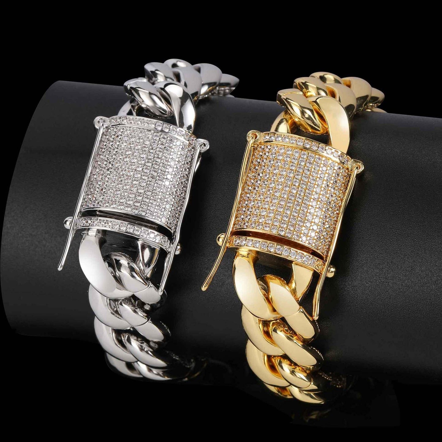 Custom 15mm Triple-Row Iced Out Bracelet Gold Chain Style - CaratixJewelry