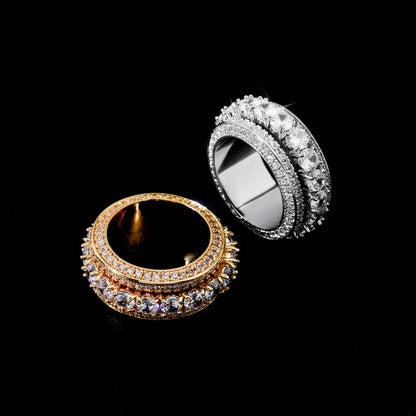 Five-Row Iced Out Spinner Ring | Anti-Anxiety Hip Hop Band | Caratix