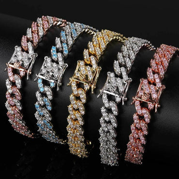 9mm Single Row Zircon Cuban Link Bracelet Hip Hop Jewelry - CaratixJewelry