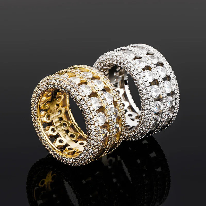 Double-Row Hollow Hip Hop Ring | Micro-Pave Zirconia Band | Caratix