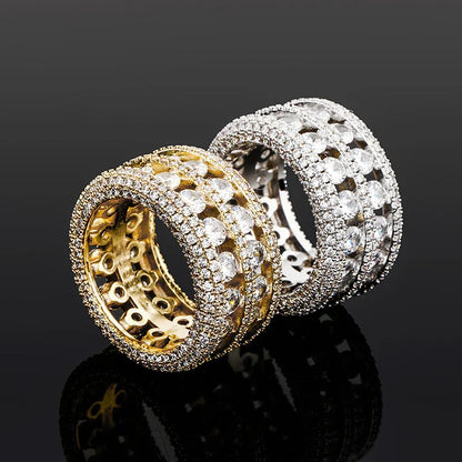 Double-Row Hollow Hip Hop Ring | Micro-Pave Zirconia Band | Caratix