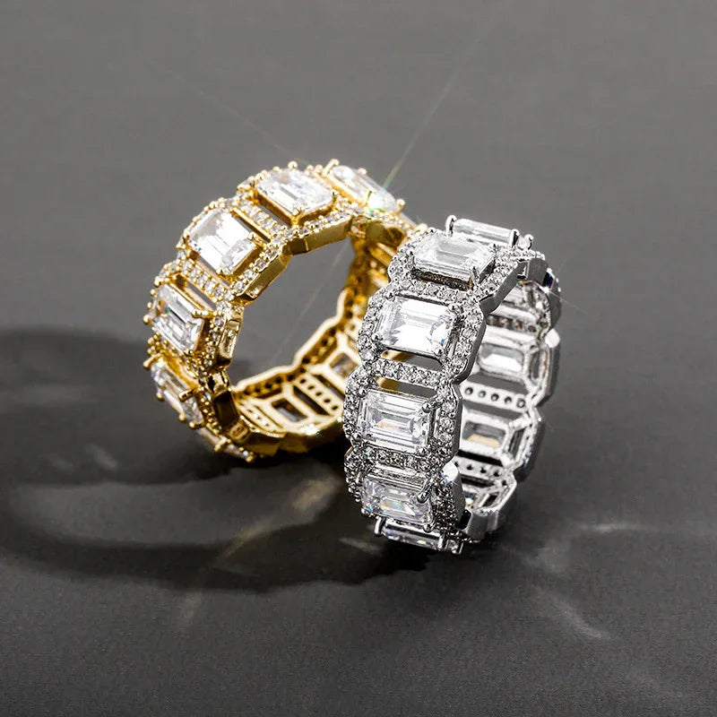 Rectangular Zirconia Hip Hop Ring | Iced Out Geometric Band | Caratix
