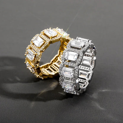 Rectangular Zirconia Hip Hop Ring | Iced Out Geometric Band | Caratix