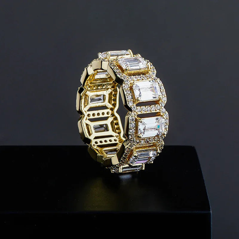 Rectangular Zirconia Hip Hop Ring | Iced Out Geometric Band | Caratix