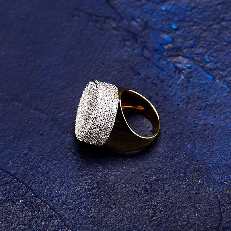 Men's Heavyweight Iced Out Signet Ring | Large Dome Micro-Pave Band | Caratix