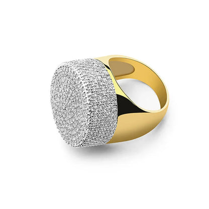 Men's Heavyweight Iced Out Signet Ring | Large Dome Micro-Pave Band | Caratix