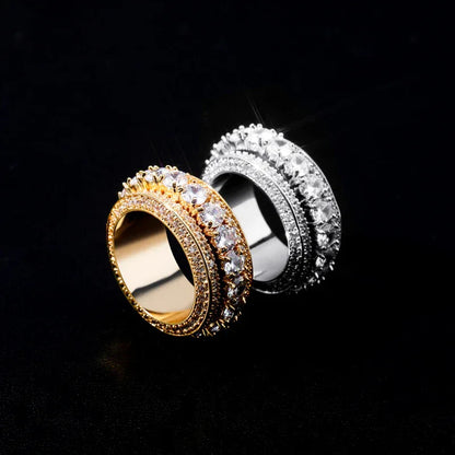 Five-Row Iced Out Spinner Ring | Anti-Anxiety Hip Hop Band | Caratix