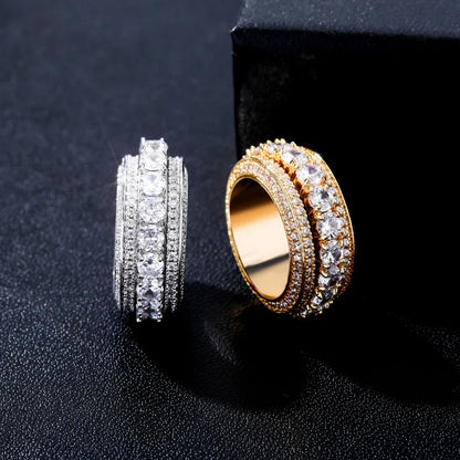 Five-Row Iced Out Spinner Ring | Anti-Anxiety Hip Hop Band | Caratix
