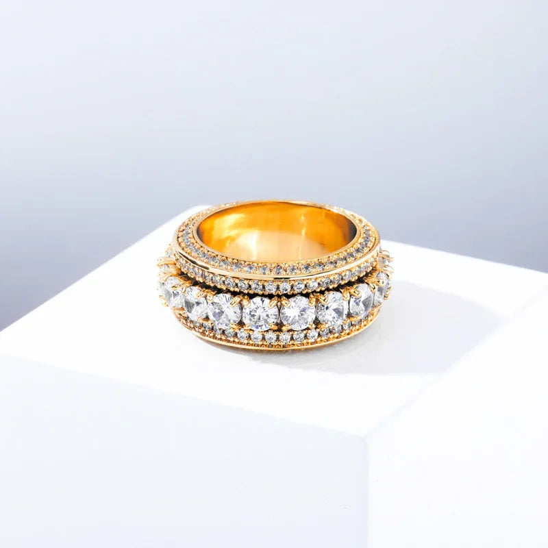 Five-Row Iced Out Spinner Ring | Anti-Anxiety Hip Hop Band | Caratix