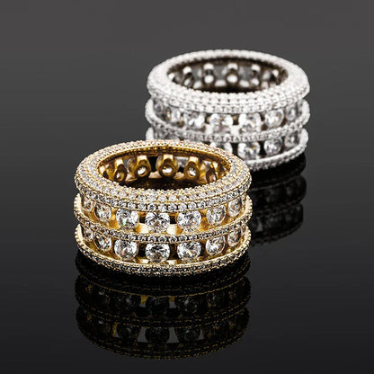 Double-Row Hollow Hip Hop Ring | Micro-Pave Zirconia Band | Caratix