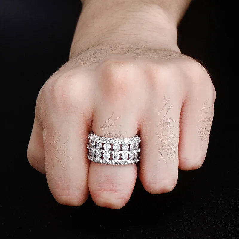 Double-Row Hollow Hip Hop Ring | Micro-Pave Zirconia Band | Caratix