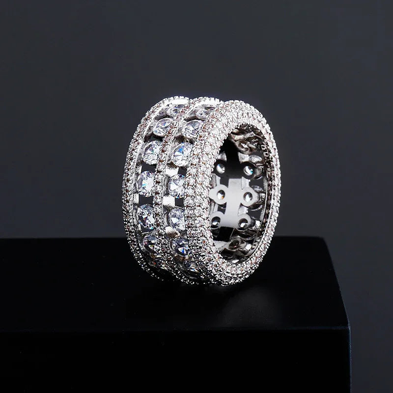 Double-Row Hollow Hip Hop Ring | Micro-Pave Zirconia Band | Caratix