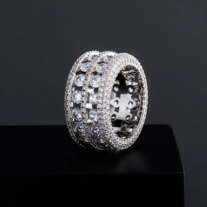 Double-Row Hollow Hip Hop Ring | Micro-Pave Zirconia Band | Caratix