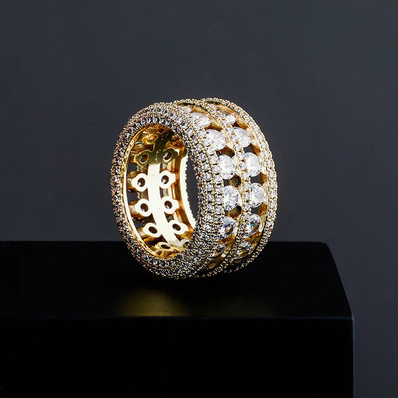 Double-Row Hollow Hip Hop Ring | Micro-Pave Zirconia Band | Caratix