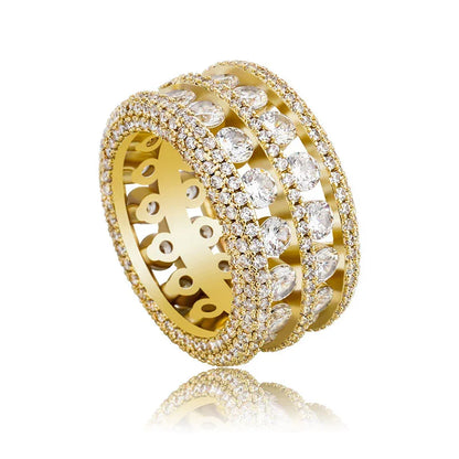 Double-Row Hollow Hip Hop Ring | Micro-Pave Zirconia Band | Caratix