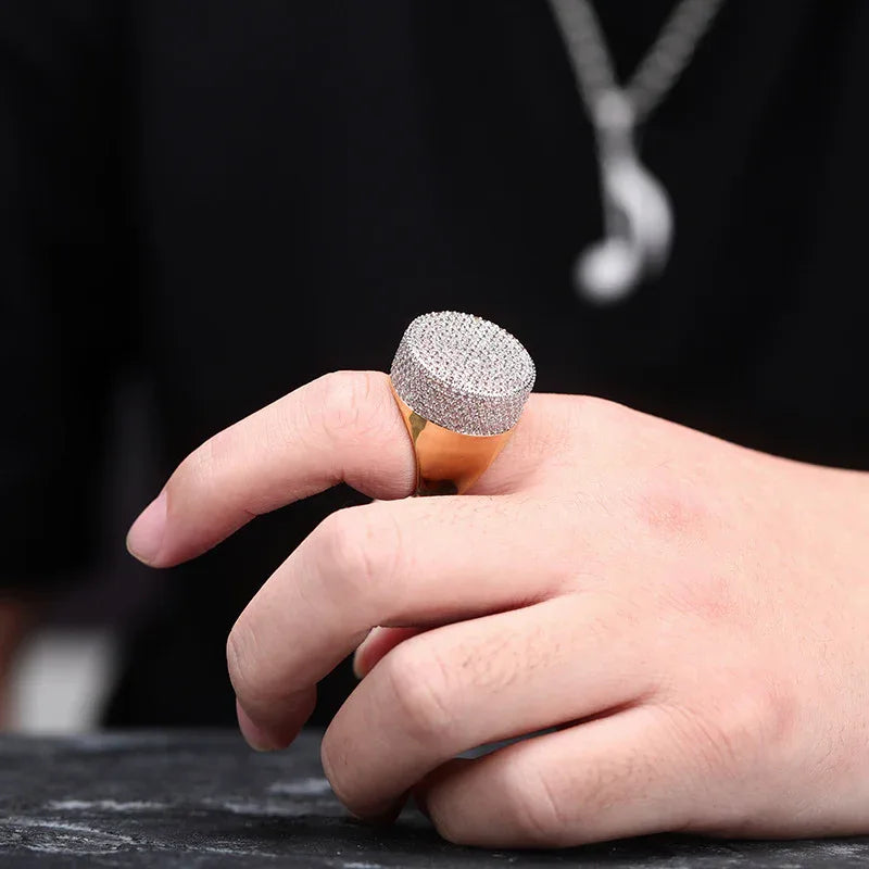 Men's Heavyweight Iced Out Signet Ring | Large Dome Micro-Pave Band | Caratix