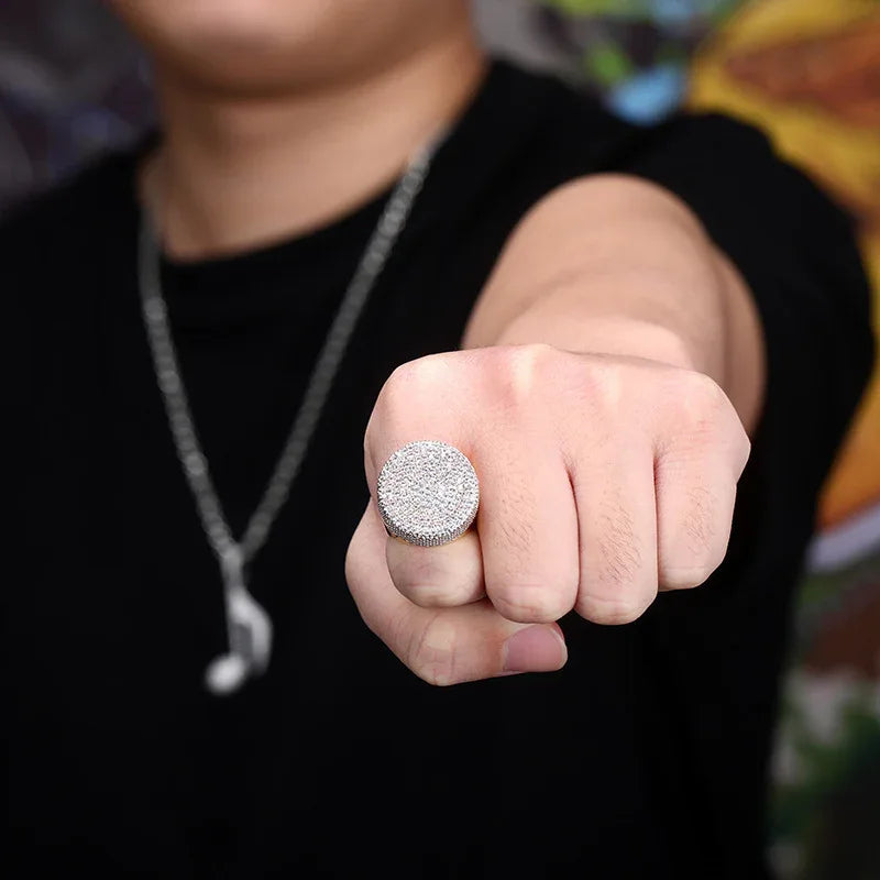 Men's Heavyweight Iced Out Signet Ring | Large Dome Micro-Pave Band | Caratix