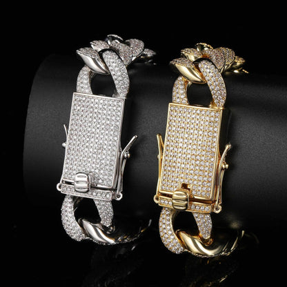 18mm Triple Row Iced-Out Cuban Link Bracelet with Full Zircon Stones - CaratixJewelry