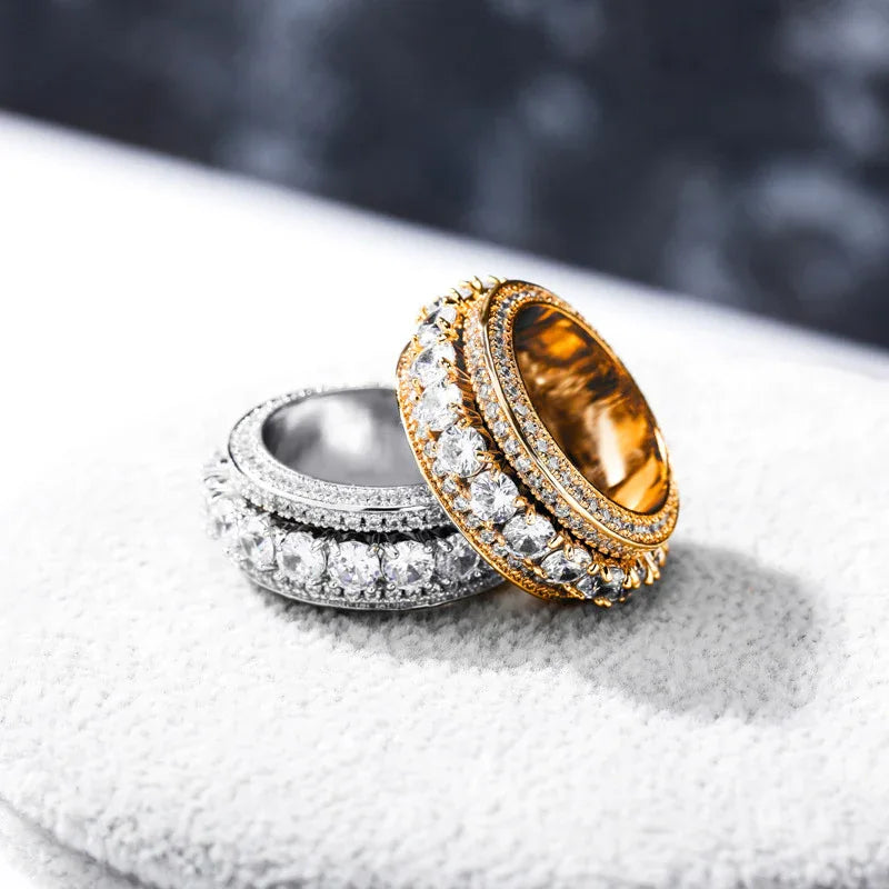 Five-Row Iced Out Spinner Ring | Anti-Anxiety Hip Hop Band | Caratix
