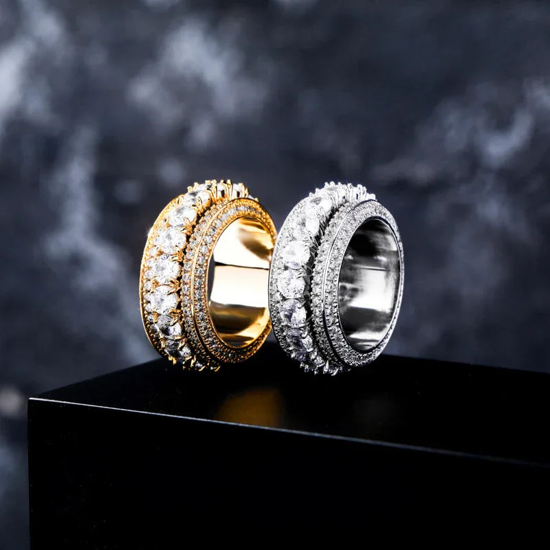 Five-Row Iced Out Spinner Ring | Anti-Anxiety Hip Hop Band | Caratix