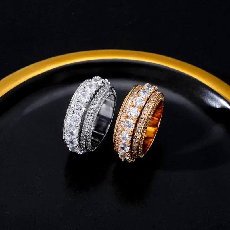 Five-Row Iced Out Spinner Ring | Anti-Anxiety Hip Hop Band | Caratix