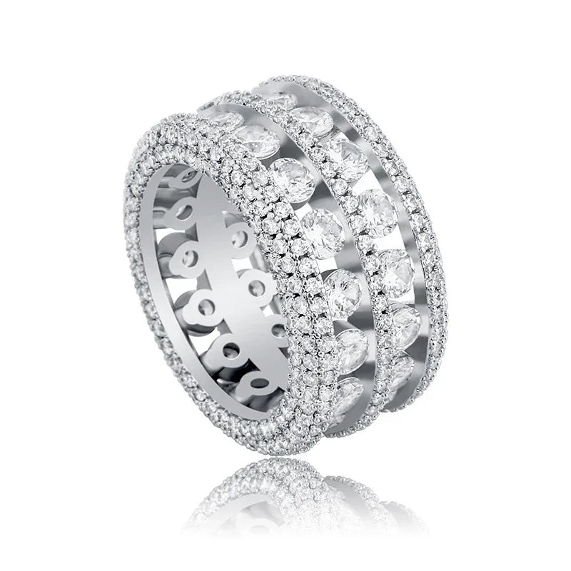 Double-Row Hollow Hip Hop Ring | Micro-Pave Zirconia Band | Caratix