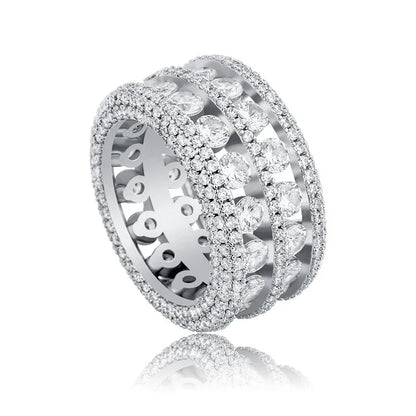 Double-Row Hollow Hip Hop Ring | Micro-Pave Zirconia Band | Caratix