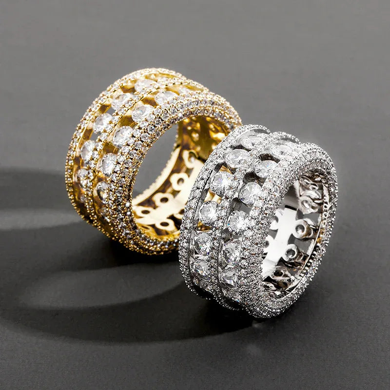 Double-Row Hollow Hip Hop Ring | Micro-Pave Zirconia Band | Caratix