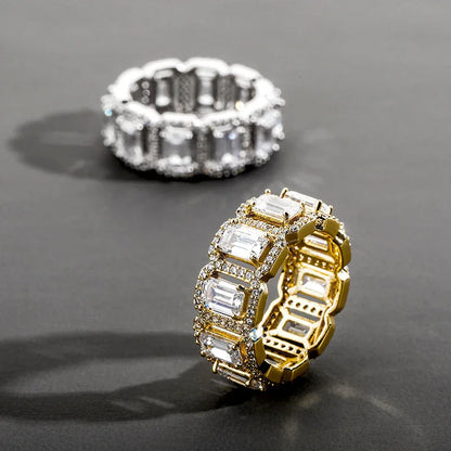 Rectangular Zirconia Hip Hop Ring | Iced Out Geometric Band | Caratix