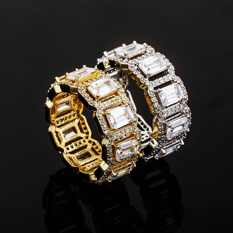 Rectangular Zirconia Hip Hop Ring | Iced Out Geometric Band | Caratix