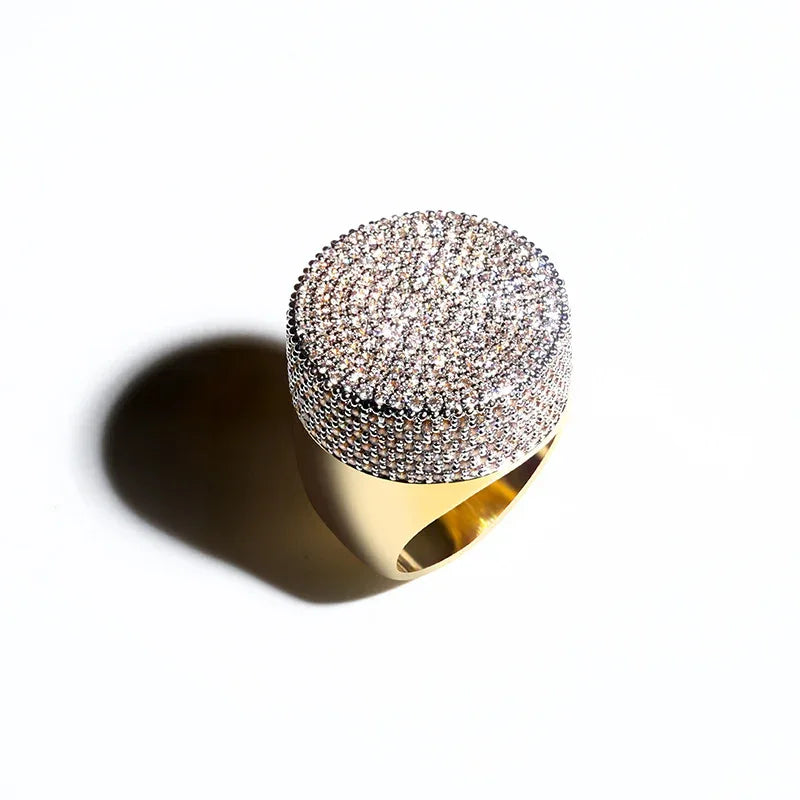 Men's Heavyweight Iced Out Signet Ring | Large Dome Micro-Pave Band | Caratix