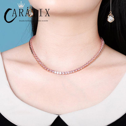 CARÁTIX Pink & Blue CZ Tennis Chain | 3–6mm Iced Out Hip Hop Necklace for Men & Women