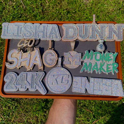 Money Bag Bail Two Tone Solid Iced Out Personalized Custom Name Necklace Pendant - Luxury Custom Jewelry