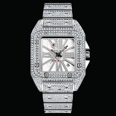 Square Special Red Dial Date Iced Out Watch – Luxury Hip Hop Timepiece - CaratixJewelry