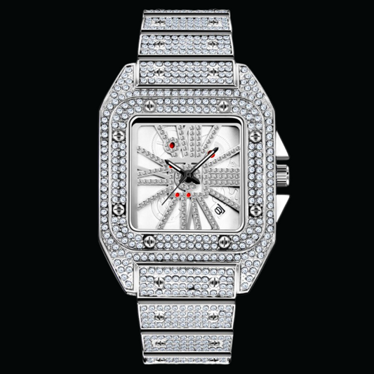 Square Special Red Dial Date Iced Out Diamond Watch – Luxury Hip Hop Timepiece