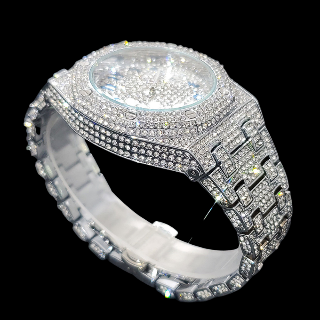 Bust Down Date Arabic Numerals VVS Iced Out Diamond Watch – Luxury Hip Hop Style
