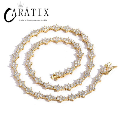 CARÁTIX 3mm Plum Flower Tennis Chain | Iced Out Hip Hop Choker Necklace for Women