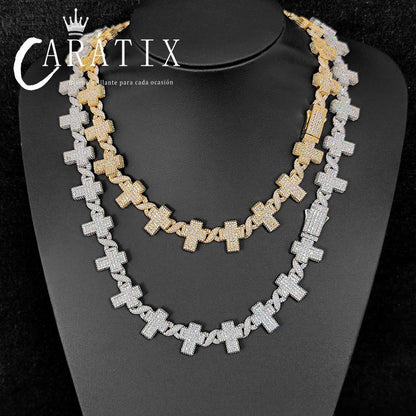 CARÁTIX -  Fashion   Gold Silver Plated Brass Zircon  Cross Cuban link chain CZ Necklace For Men Women Valentine's Day Gift for Men & Girls & Boys Mothers' Day Gift #Springtok