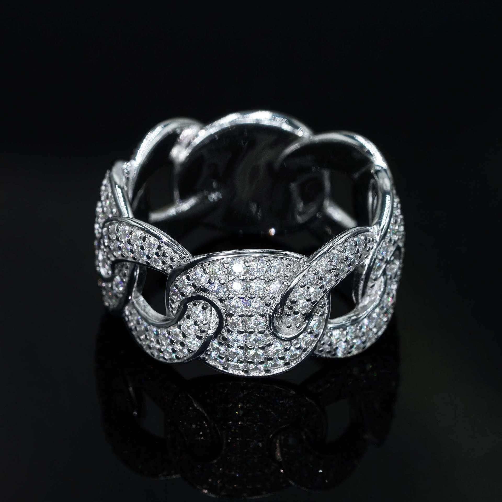 Moissanite Cuban Link Ring | Gold-Plated Men’s Hip Hop Iced Out Jewelry - CaratixJewelry