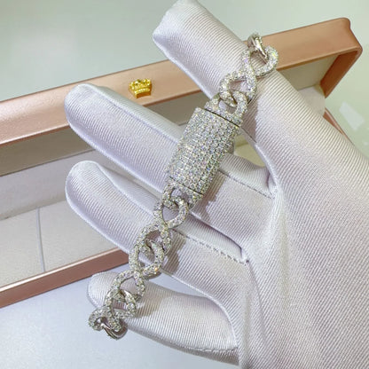 10mm Moissanite Cuban Link Necklace | S925 Silver Single-Row Hip Hop Chain - CaratixJewelry