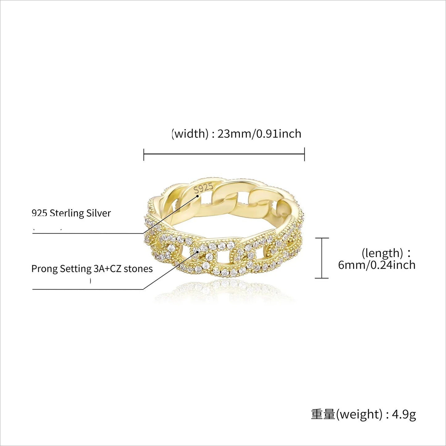 S925 Sterling Silver Cuban Link Cross Ring | Iced Out Hollow Band | Caratix