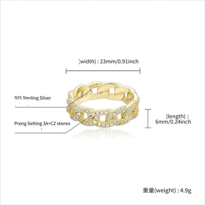S925 Sterling Silver Cuban Link Cross Ring | Iced Out Hollow Band | Caratix