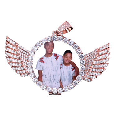Angel Wings Medallion Circle Custom Photo Picture Pendant Necklace - Personalized Jewelry - CaratixJewelry