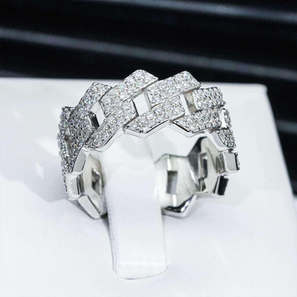 D-Color VVS Moissanite Cuban Link Ring | Unisex -Shape Iced Out Jewelry - CaratixJewelry