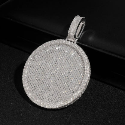 2.5-Inch Iced-Out Round Medallion Pendant – 925 Sterling Silver T-Cut Moissanite Full Pave Hip Hop Jewelry - CaratixJewelry