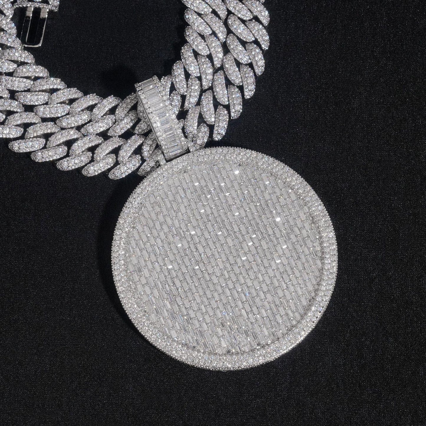 2.5-Inch Iced-Out Round Medallion Pendant – 925 Sterling Silver T-Cut Moissanite Full Pave Hip Hop Jewelry - CaratixJewelry