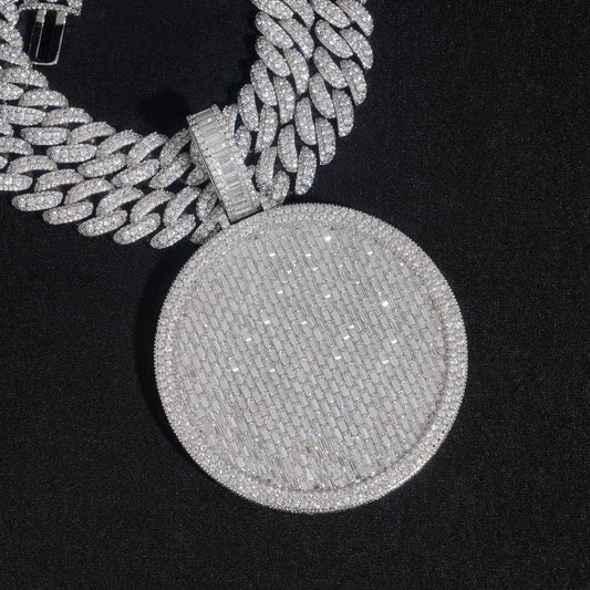 2.5-Inch Iced-Out Round Medallion Pendant – 925 Sterling Silver T-Cut Moissanite Full Pave Hip Hop Jewelry - CaratixJewelry