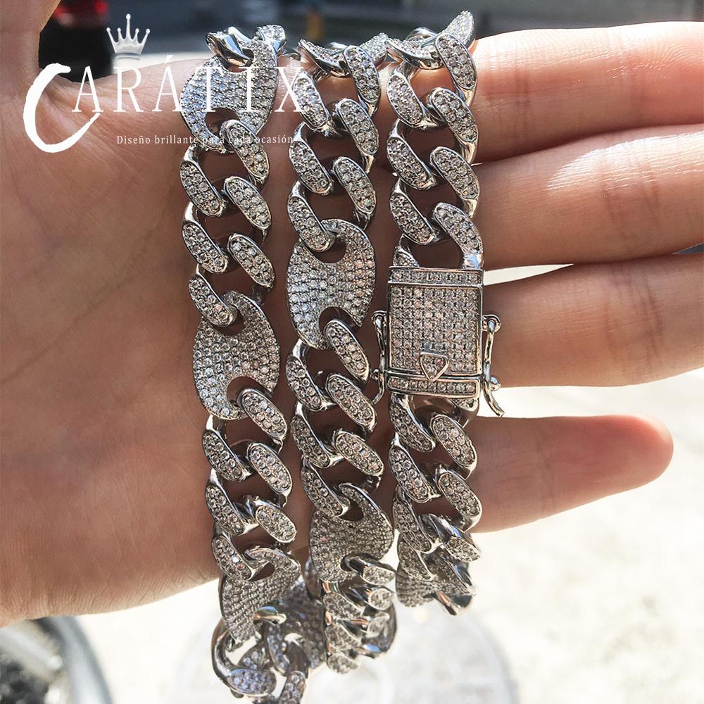 CARÁTIX 13mm Prong Cuban Chain | White AAA CZ Iced Out Hip Hop Necklace for Men