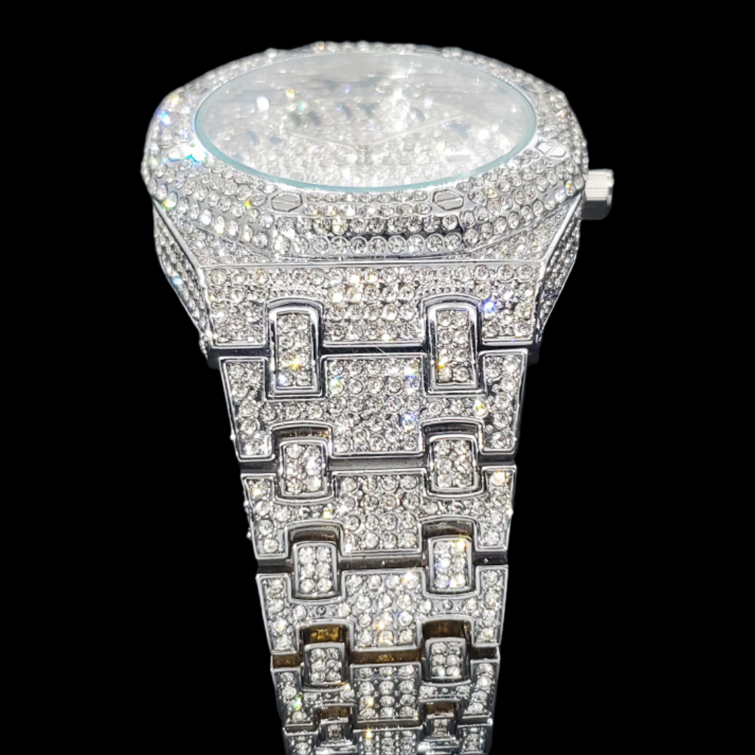 Bust Down Date Arabic Numerals  Iced Out Diamond Watch – Luxury Hip Hop Watch for Men
