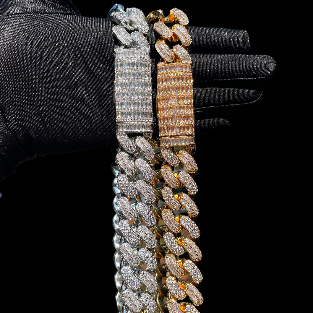 20MM Stones and Baguette Cuban Link Iced Out Diamond Necklace Chain 
